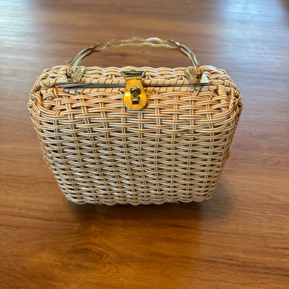 Woven Mini Handbag in Natural Rattan with Gold Hardware - Picture 2 of 13